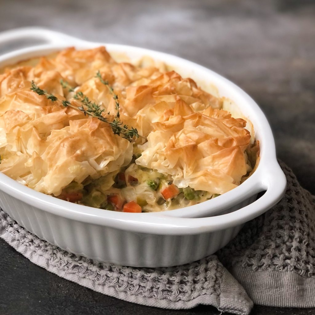 Phyllo Topped Chicken Pot Pie with Phyllo Dough